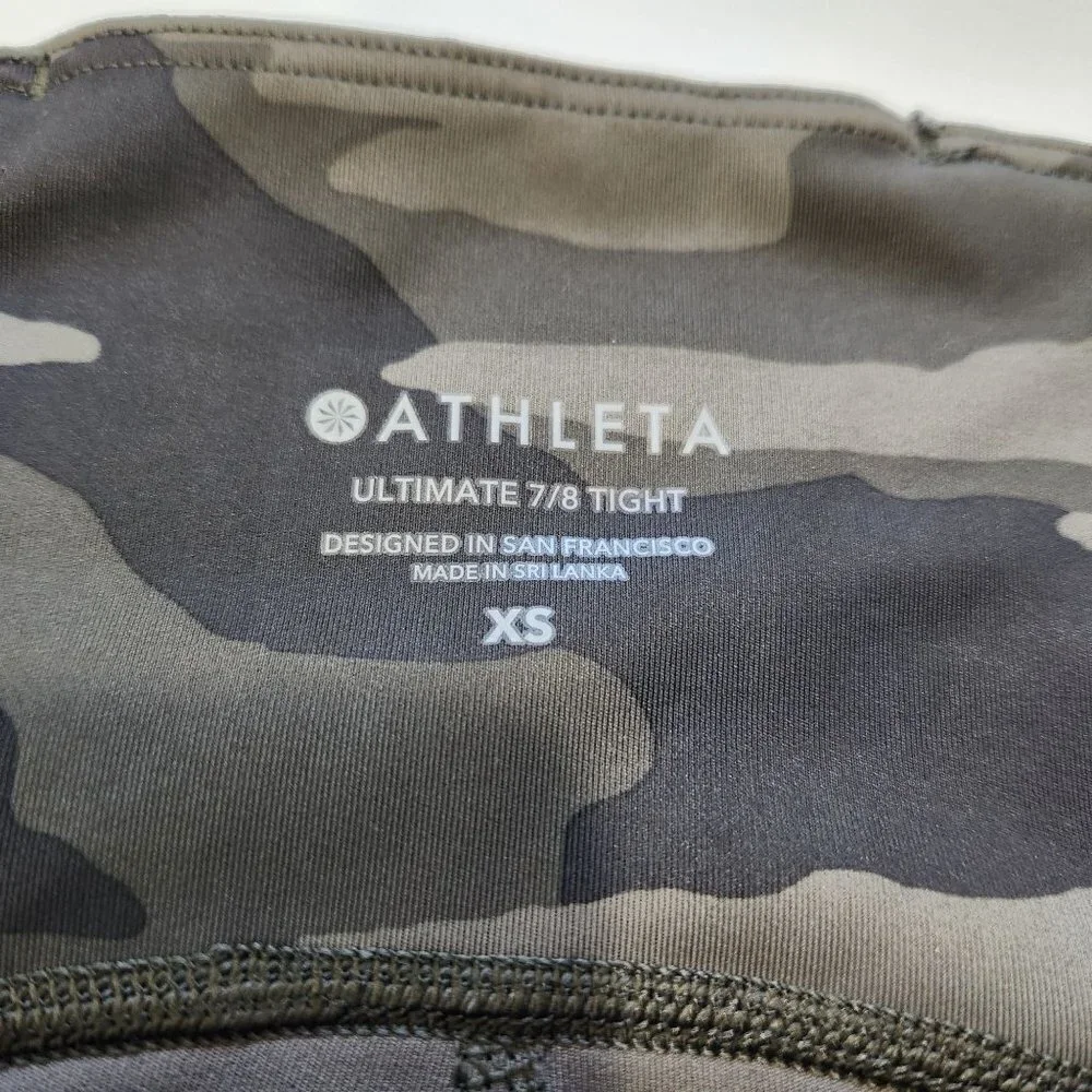 Athleta Ultimate‎ 7/8 Tight Size XS Green Camo 531773 Athleisure Training